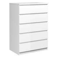 Modern White High Gloss 5 Drawer Bedroom Chest With Recessed Handles 111.3 x 77cm