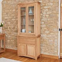 Roscoe Modern Natural Oak Wood Kitchen 2 Door Small Glazed Display Cabinet Dresser