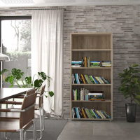 Modern Oak PEFC Wood Bookcase 4 Shelves 89cm Wide x 186cm Tall