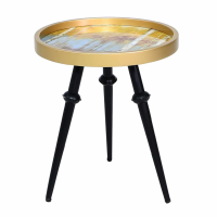 Value 45cm Mustard Yellow And Gold Abstract Wood End Table