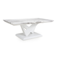 Saturn Marble Effect Top High Gloss Grey White Coffee Table With W Style Stand 43.5x120cm