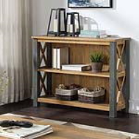 Urban Elegance Reclaimed Wood And Steel Framed 2 Shelf Low Bookcase 80x100cm