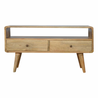 Modern Style Oak Finish 2 Drawer Curved Edged Wooden Living Room Media Unit 47 x 90cm