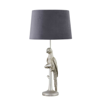 Percy The Parrot Silver Table Lamp With Grey Velvet Shade