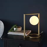 Modern Rectangular Frame Brushed Gold Geometric Table Lamp with Opal Glass