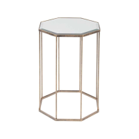 Occtaine Octagonal Geometric Modern Shaped Antique Gold Metal End Side Occasional Table With Mirrored Top