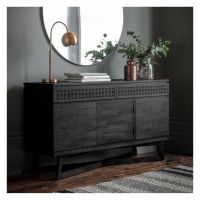 Modern Matt Black Charcoal 3 Door and 2 Drawer Sideboard Cabinet Inlaid Pattern