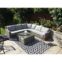 Modern Luxury Grey PE Rattan Corner Sofa Set with Coffee Table and 4 Stools