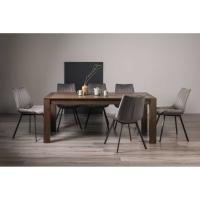 Dark Oak Extending Dining Table Set with 8 Grey Velvet Fabric Chairs