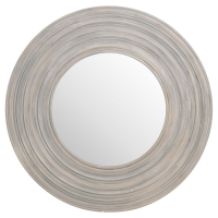 Modern Grey Painted Wooden Round Shaped Ribbed Bedroom Wall Mirror 91cm Diameter