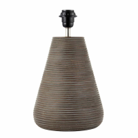 Modern Cylindrical Pot Ribbed Wood Table Lamp Base with Antique Grey Wash Finish