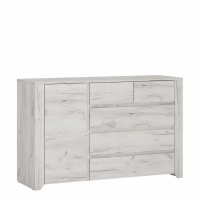 White Oak 1 Door 5 (2 Over 3) Drawer 119cm Wide Bedroom Chest Cupboard