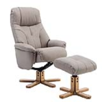 Pebble Putty Grey Leather Swivel Recliner Armchair and Footstool Set Oak Base