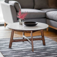 Modern Style Wood And Marble Round Living Room Coffee Centre Table 40 x 80cm