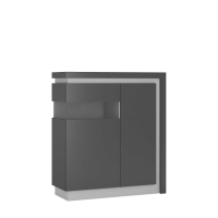 Modern Small Glazed Platinum Light Grey Gloss 2 Door Display Cabinet LH 123.6x107.5cm