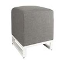 Grey Fabric Upholstered Modular Outdoor Garden Foot Stool White Metal Base