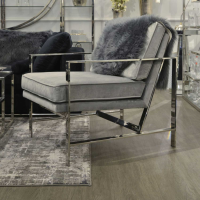 Modern Grey Velvet Chrome Frame Highly Polished Occasional Chair