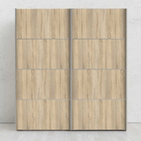 Modern Wide Light Oak 2 Sliding Door Double Bedroom Wardrobe 200.4x182.4cm