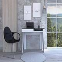 Home Office Desk With Drawer White And Carbon Grey Oak Effect Ultra Modern