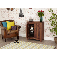 Solid Walnut Shoe Hall Cupboard 2 Doors up to 20 Pairs Dark Wood Finish