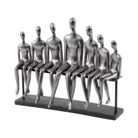 Figures on a Bench Sculpture In Hand Finished Gunmetal Grey Modern 40x13x34cm