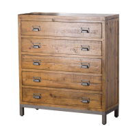 The Draftsman Collection Brown Pine Wood 5 Drawer Chest On Grey Metal Legs 120 x 110cm