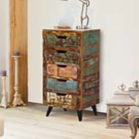 Multicolour 5 Drawer Industrial Reclaimed Wood Tallboy Storage Cabinet Chest of Drawers