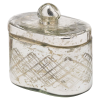 Antique Small Glass Made Silver Foil Effect Decorative Trinket Jar 13x12cm