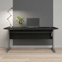 Retro Black Woodgrain Office Desk With Grey Steel Height Adjustable Legs 75.2x150.1cm