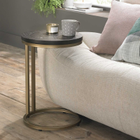 Peppercorn Ash Top Sofa Side End Table on Satin Brass Round Metal Base