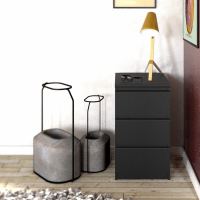 Modern Black Matt Painted Bedside Cabinet Chest Table 3 Drawers No Handles