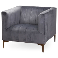 Emperor Grey Velvet Upholstered Modern Arm Chair On Brass Metal Legs