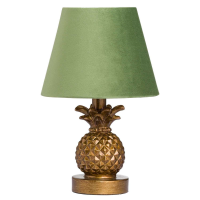 Antique Gold Pineapple Table Lamp With Artichoke Green Velvet Shade