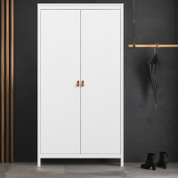 White Painted Modern 2 Door Double Plain Wardrobe 199cm Tall x 102cm Wide