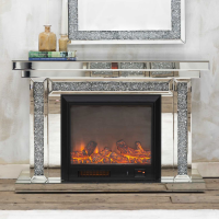 Modern Venetian Crushed White Finish Crystal Diamond Mirrored Fireplace 90x130cm