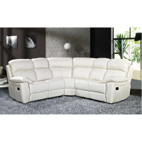 Ivory Leather Upholstered Manual Recliner Corner Group Sofa 240cm Wide