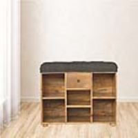 Solid Wood Boot Shoe Black Tweed Upholstered Living Room Bench With Drawer 58 x 80cm