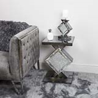 Modern Smoked Mirrored Diamond Shaped End Side Table