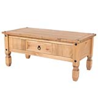 1 Drawer Coffee Table in Solid Natural Pinewood and Black Metal Handles 107cm Wide