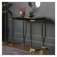 Black Mirrored Glass 2 Drawer Large Console Hall Table with Gold Angular Base 79x117cm