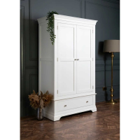 White Painted Double 2 Door 1 Drawer Gents Tall Wardrobe with 1 Hanging Rail