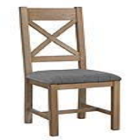 Modern Solid Oak Cross Back Kitchen Dining Chair with Grey Check Fabric Seat 105x44.5cm