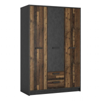 Industrial Brooklyn Dark Matera Grey and Walnut 2 Drawer 3 Door Wardrobe 196x128cm