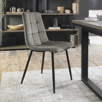 Modern Grey Velvet Fabric Tapered Back Dining Chair Square Stitched Pattern