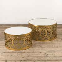 Set Of 2 Gin Shu Gold Gilt Leaf Parisienne Metal Nests Of Coffee Table
