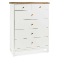 Modern 2 Tone White Painted Oak Top Large 6 Drawer Chest of Drawers