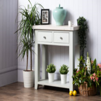Misty Grey Painted Large 2 Drawer Hallway Console Table With Shelf 81x85x34cm