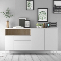 Modern White and Oak Large Wide Sideboard Buffet 3 Drawers 176 x 90 x 48cm