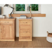 Solid Light Oak 2 Drawer Filing Cabinet Home Office Storage Chest Unit