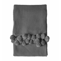 Stitched Pom Pom Throw Grey